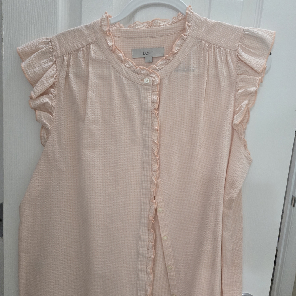 LOFT Peach Ruffle Sleeve Blouse